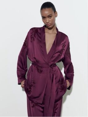 Zara Beaded Kimono Robe | Blogger Favourite Plum Viscose Wrap Jacket XL